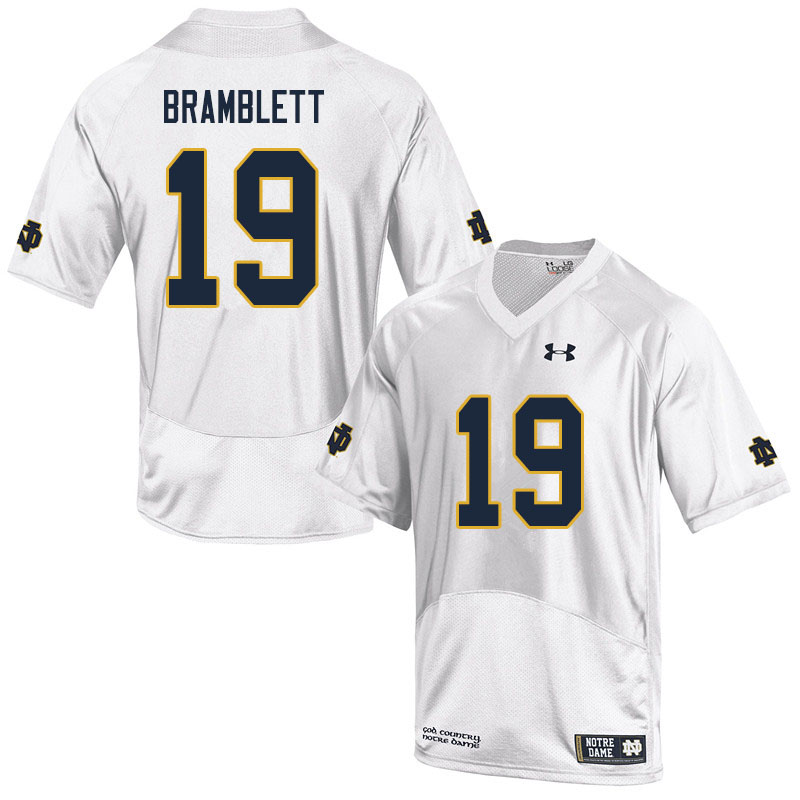 Men's NCAA Notre Dame Fighting Irish #19 Jay Bramblett Stitched College Under Armour Authentic White Football Jersey OY10F40KF